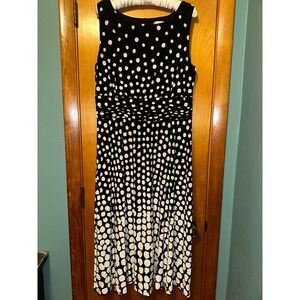 Christopher and Banks Polka Dot Black and White Midi Dress Ruched Waist Size 16